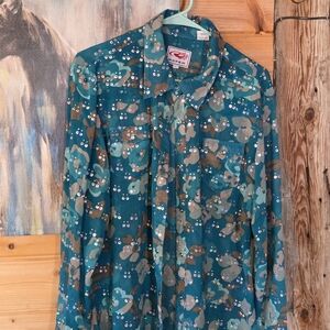 Roper Teal and Brown Floral Button Down Shirt